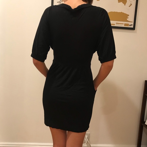 Little Black Plunge Bell Sleeve Dress Size S/M - Picture 3 of 5